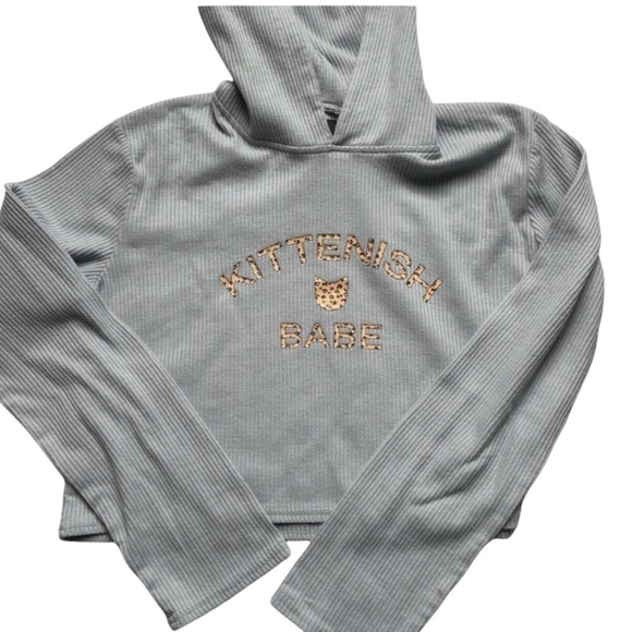 Kittenish waffle knit cropped pullover hoodie size XL - Picture 1 of 7
